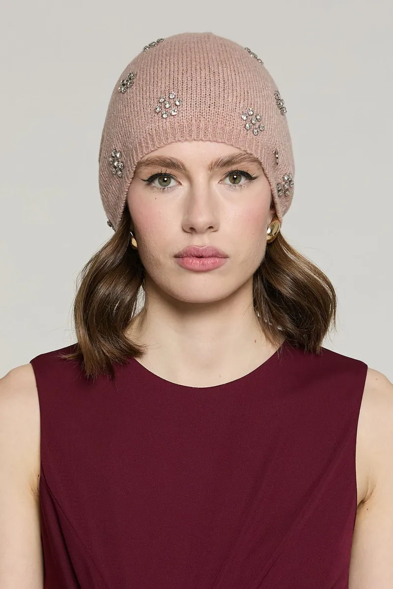Cappello in maglia con castoni e pietre Relish, rosa cipria, foto 1 di 2