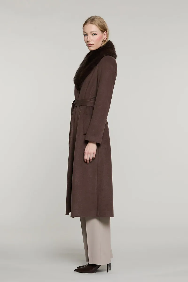 Cappotto lungo con cintura e collo staccabile Relish, marrone, foto 2 di 4