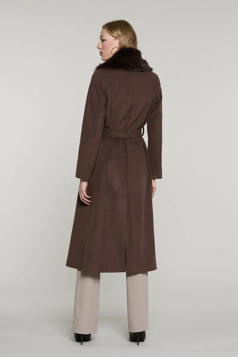 Cappotto lungo con cintura e collo staccabile Relish, marrone, foto 3 di 4