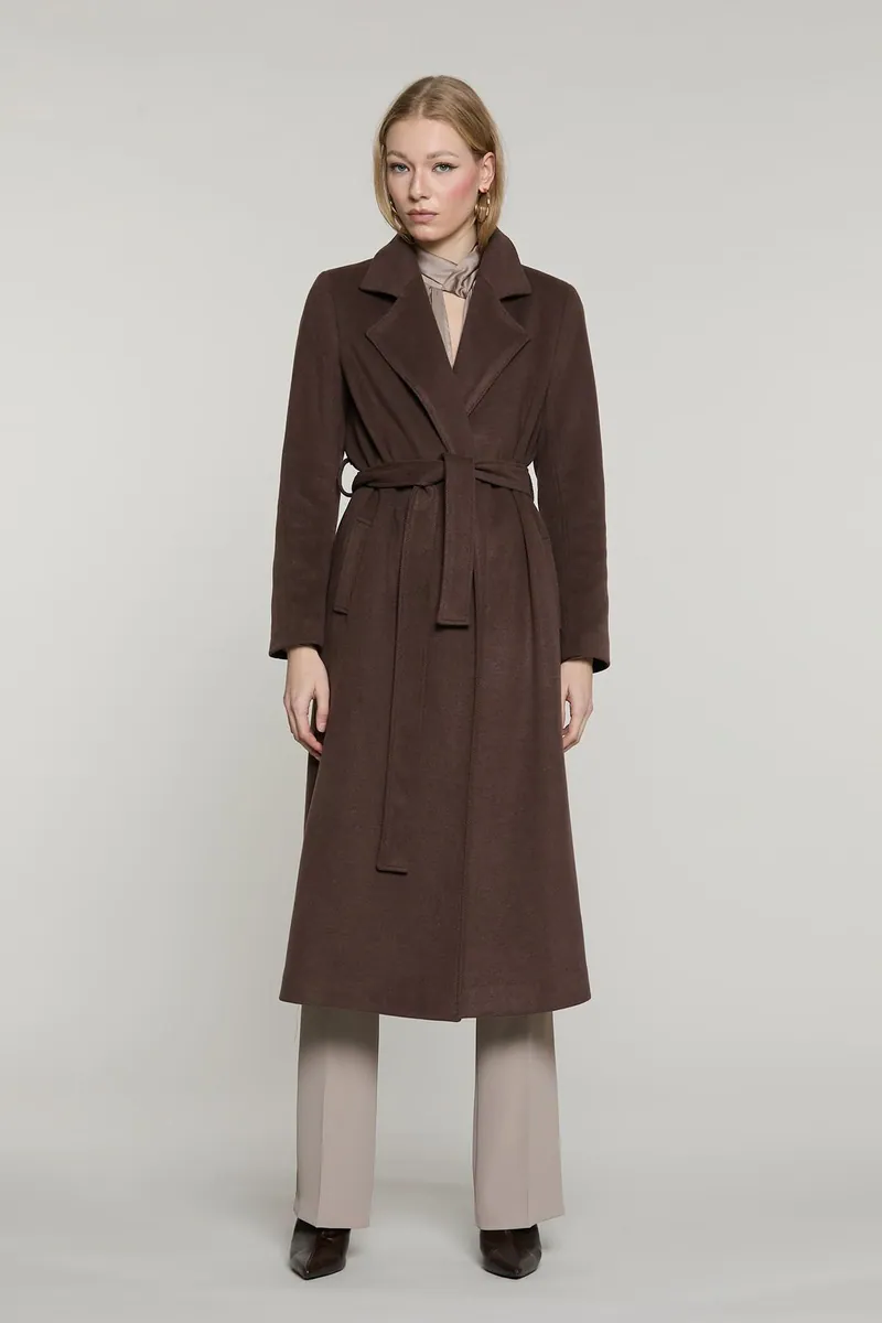 Cappotto lungo con cintura e collo staccabile Relish, marrone, foto 4 di 4