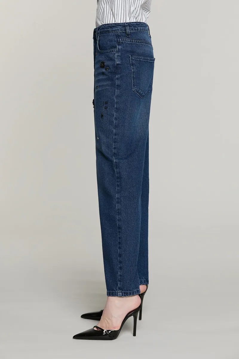 Jeans baggy a vita media con castoni e pietre Relish, blu, foto 3 di 4
