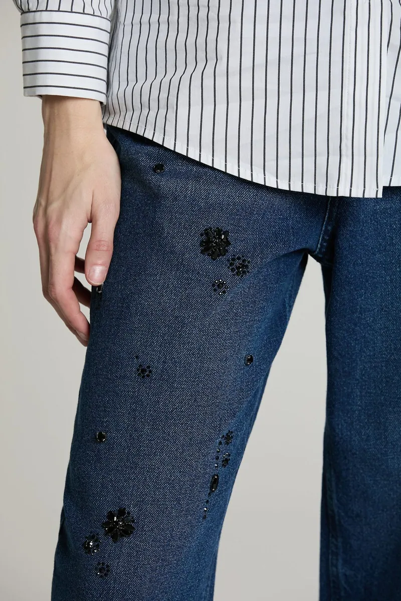 Jeans baggy a vita media con castoni e pietre Relish, blu, foto 4 di 4