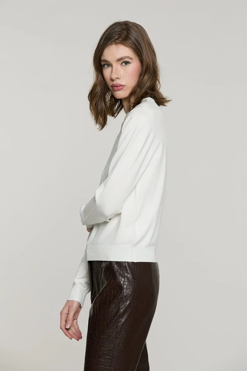 Maglia girocollo con strass Relish, bianco latte, foto 2 di 4