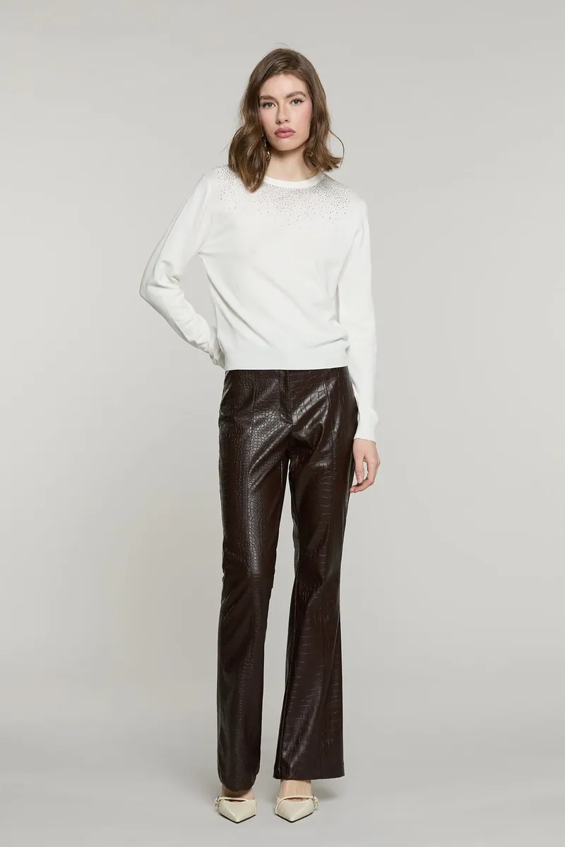 Maglia girocollo con strass Relish, bianco latte, foto 3 di 4