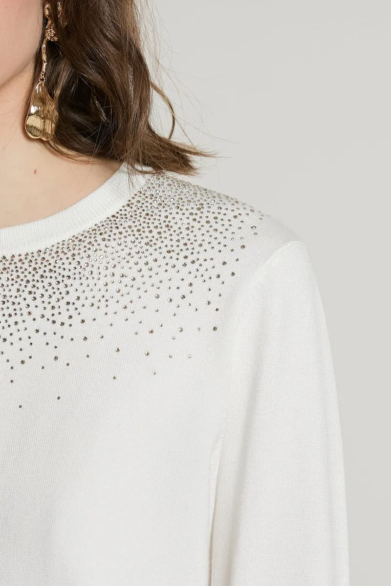 Maglia girocollo con strass Relish, bianco latte, foto 4 di 4