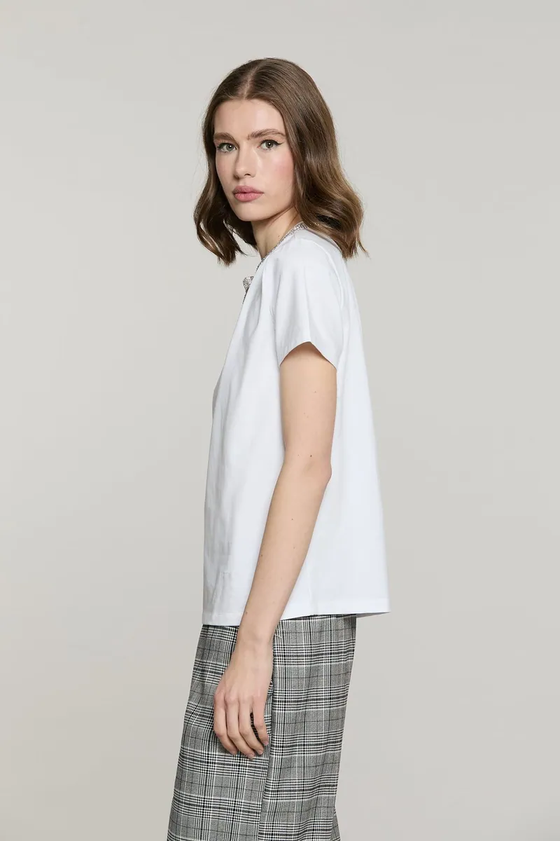 T-shirt girocollo con fiocco di strass Relish, bianco, foto 2 di 3