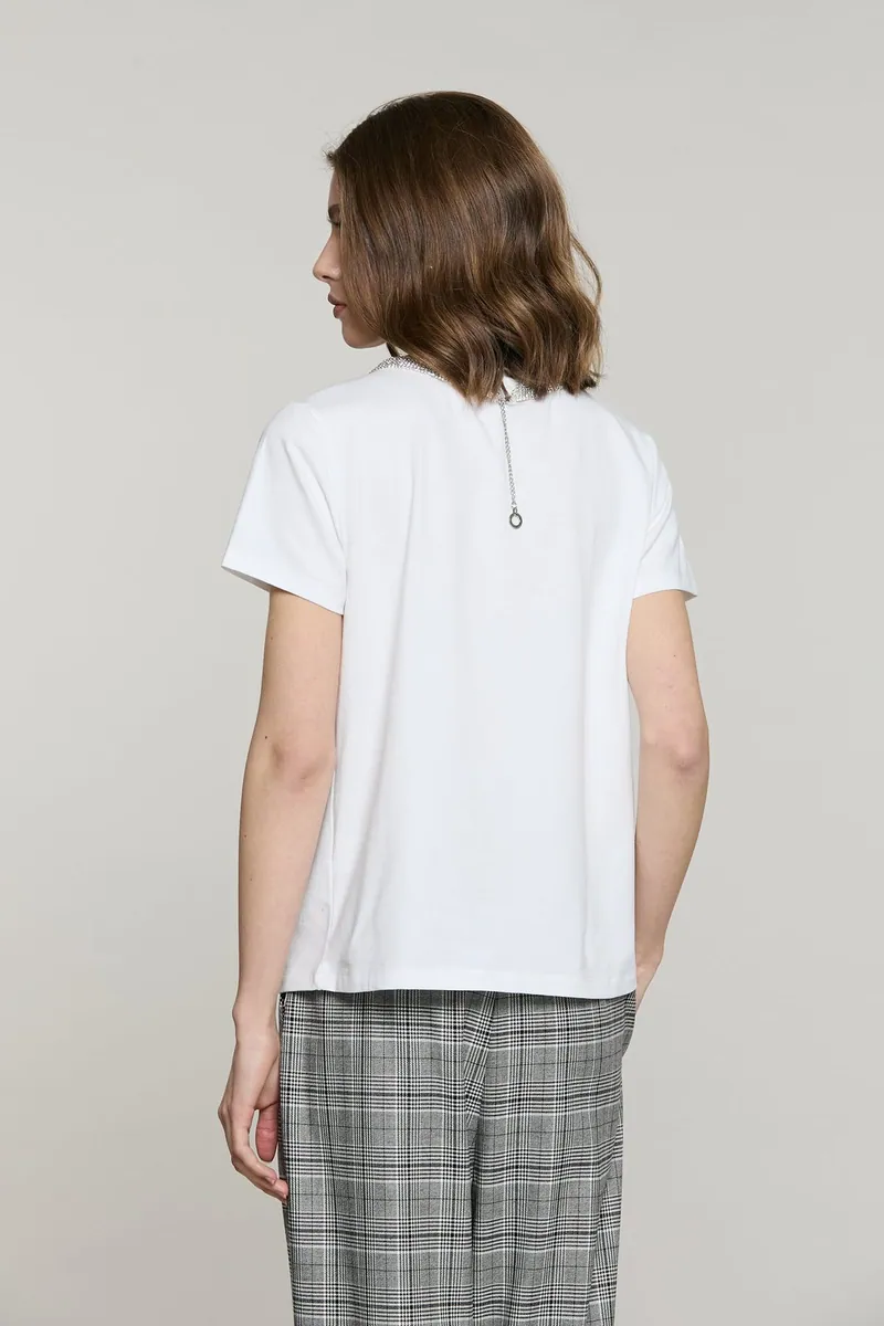T-shirt girocollo con fiocco di strass Relish, bianco, foto 3 di 3