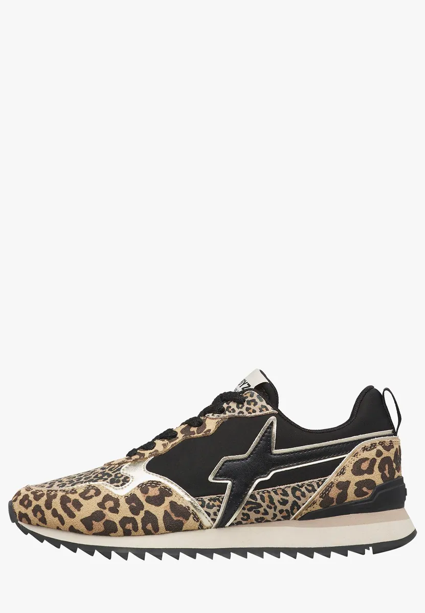 Sneakers Jet in pelle e tessuto animalier W6YZ, marrone-nero-oro, foto 1 di 4