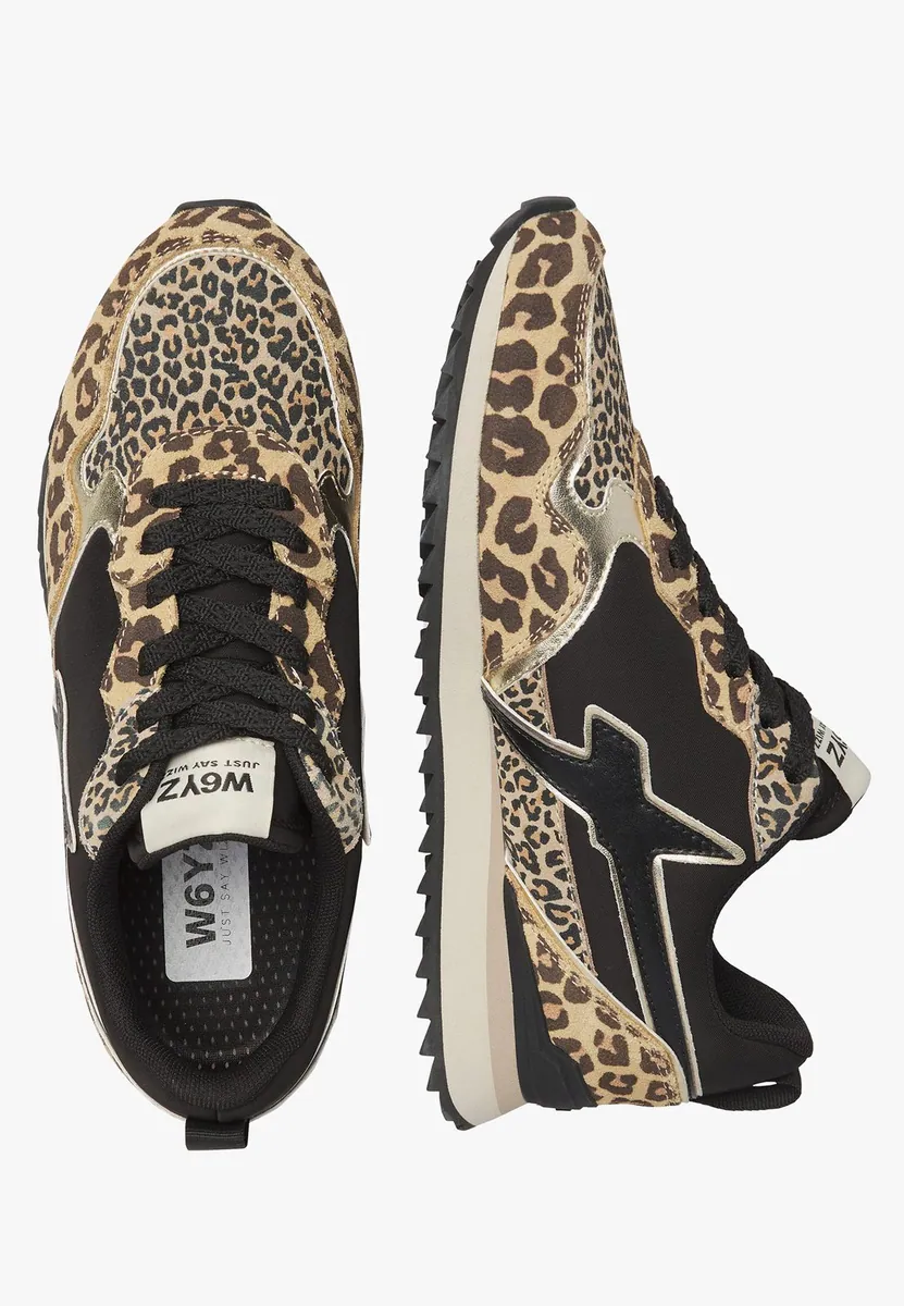 Sneakers Jet in pelle e tessuto animalier W6YZ, marrone-nero-oro, foto 2 di 4