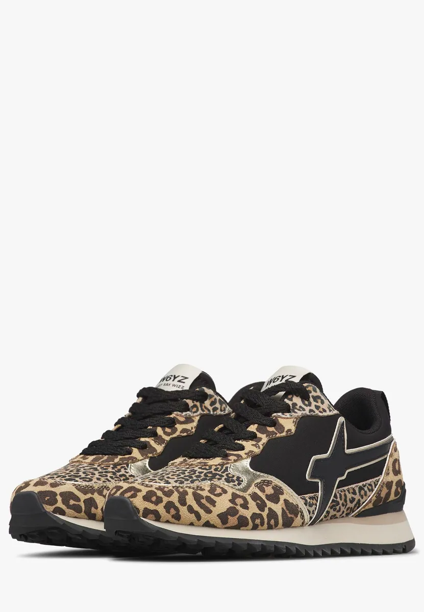 Sneakers Jet in pelle e tessuto animalier W6YZ, marrone-nero-oro, foto 3 di 4
