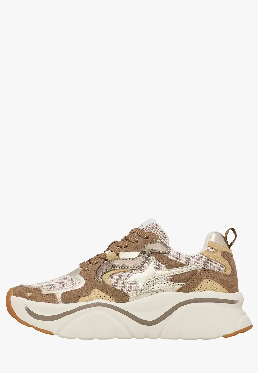 Sneakers Mia in pelle e tessuto con dettagli oro W6YZ, tortora-oro, foto 1 di 4