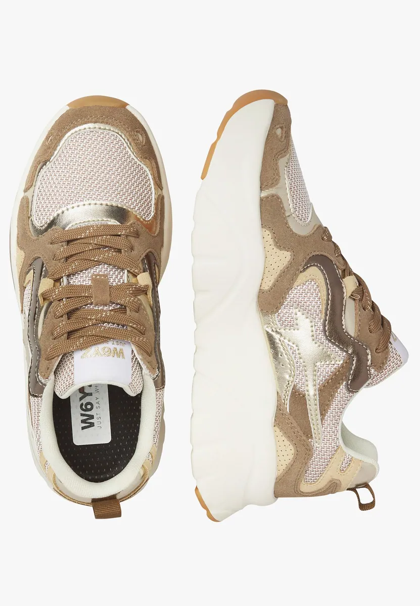 Sneakers Mia in pelle e tessuto con dettagli oro W6YZ, tortora-oro, foto 2 di 4