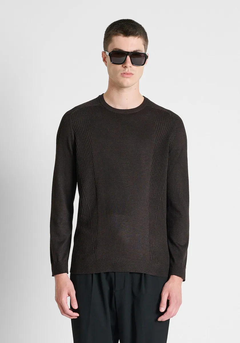 Maglia girocollo con lana merino Antony Morato, caffè, foto 2 di 4