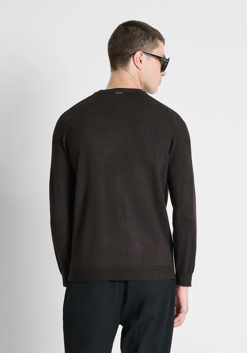 Maglia girocollo con lana merino Antony Morato, caffè, foto 3 di 4