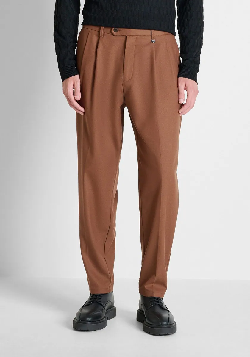 Pantaloni Jude con pinces in twill misto viscosa Antony Morato, tabacco, foto 2 di 4