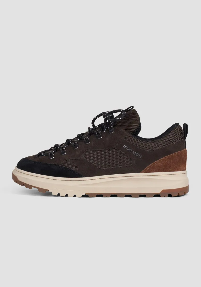 Sneaker Jared in nylon e camoscio Antony Morato, caffè, foto 1 di 4