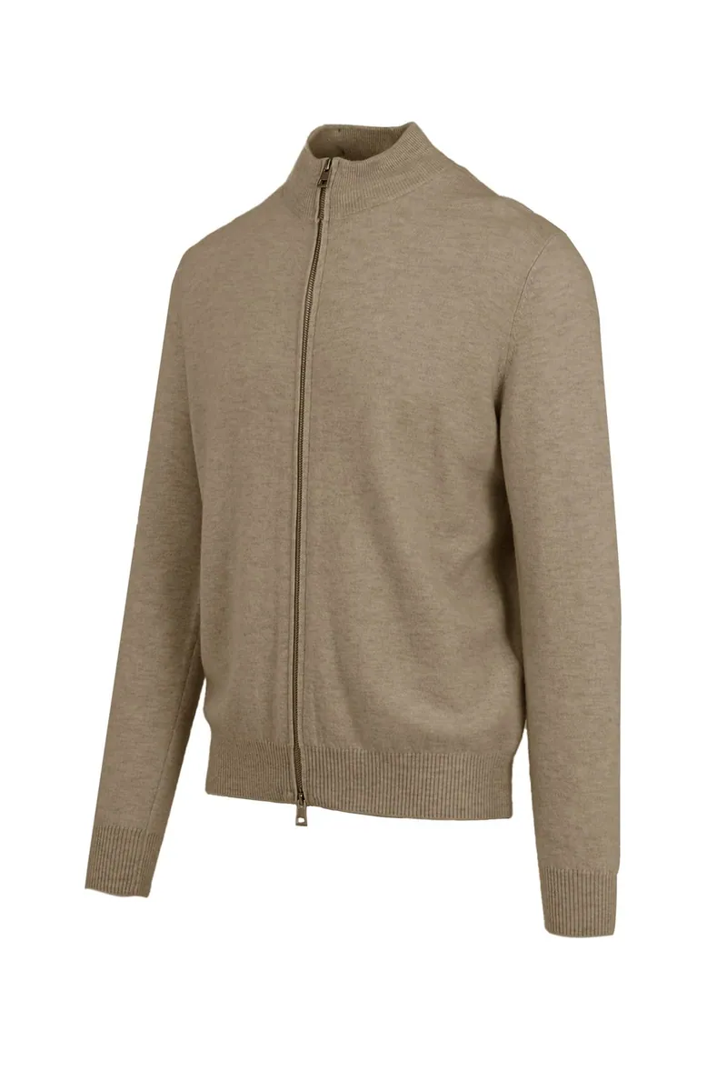 Cardigan in lana merino con collo alto e zip Bomboogie, tortora chiaro melange, foto 3 di 3