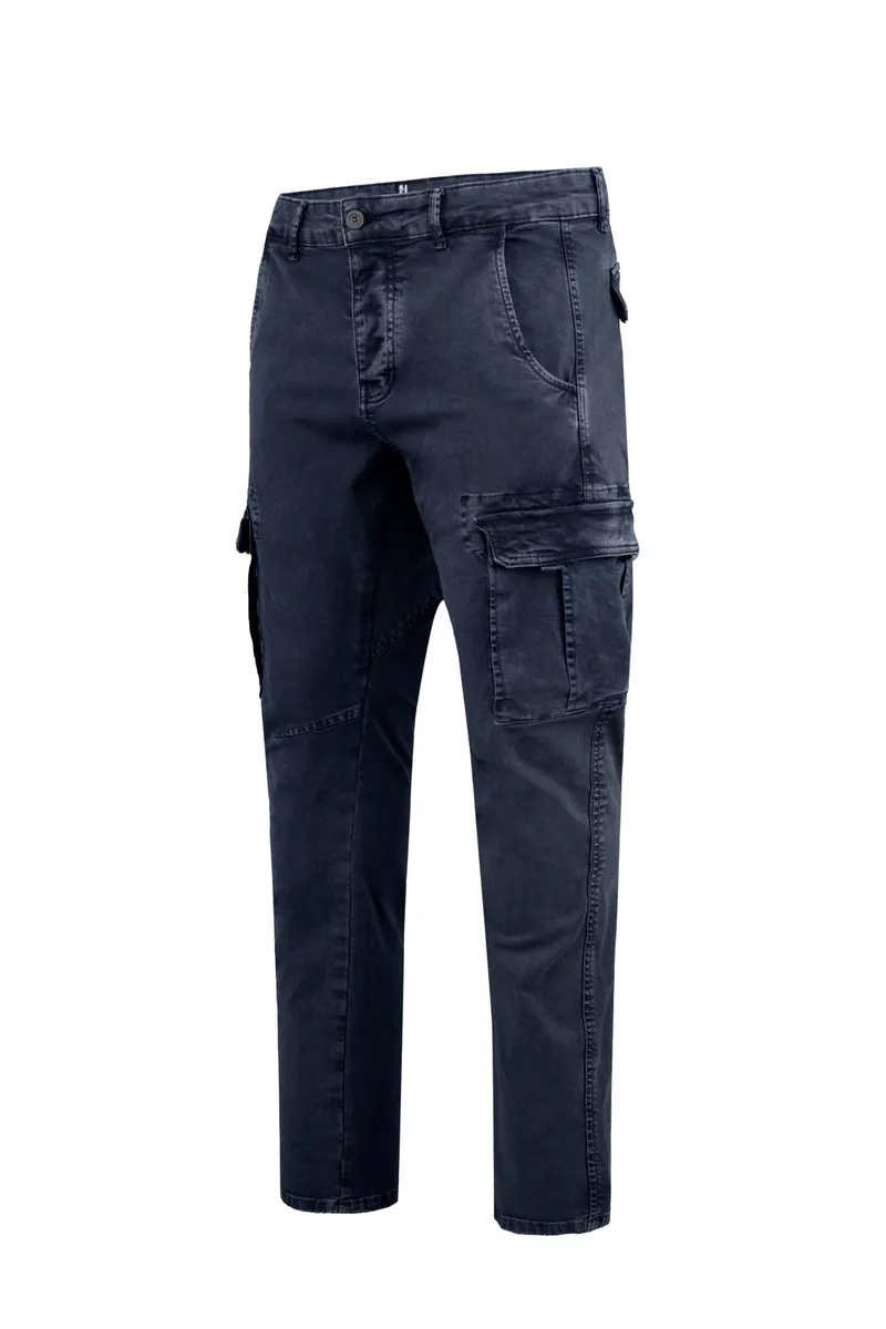 Pantaloni cargo slim fit in gabardina stretch Bomboogie, blu notte, foto 2 di 3