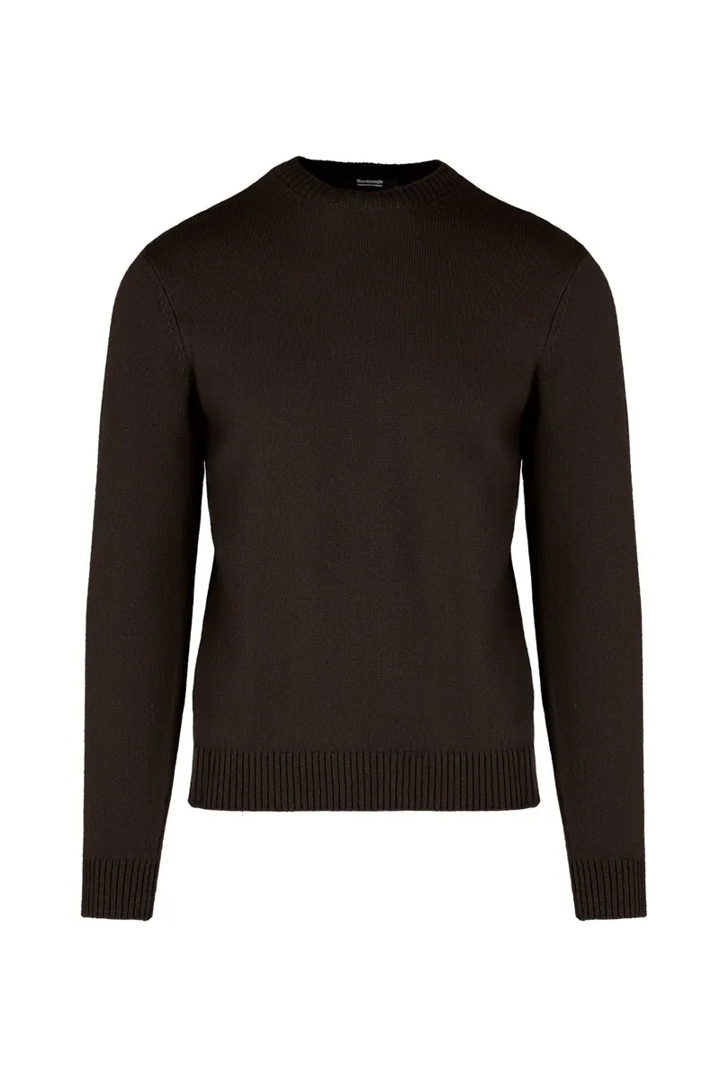 Maglione girocollo in lana merino Bomboogie, caffè, foto 1 di 3