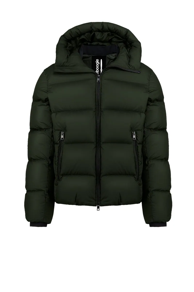 Piumino Helsinki con cappuccio in vera piuma Bomboogie, verde scuro, foto 1 di 3