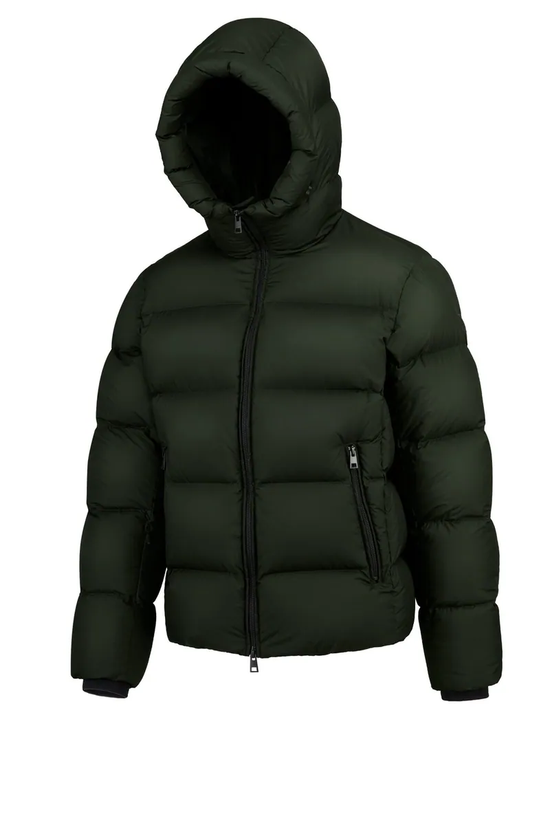 Piumino Helsinki con cappuccio in vera piuma Bomboogie, verde scuro, foto 2 di 3