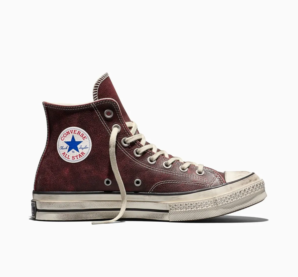Chuck 70 alta in pelle brunita Converse, bordeaux, foto 1 di 3