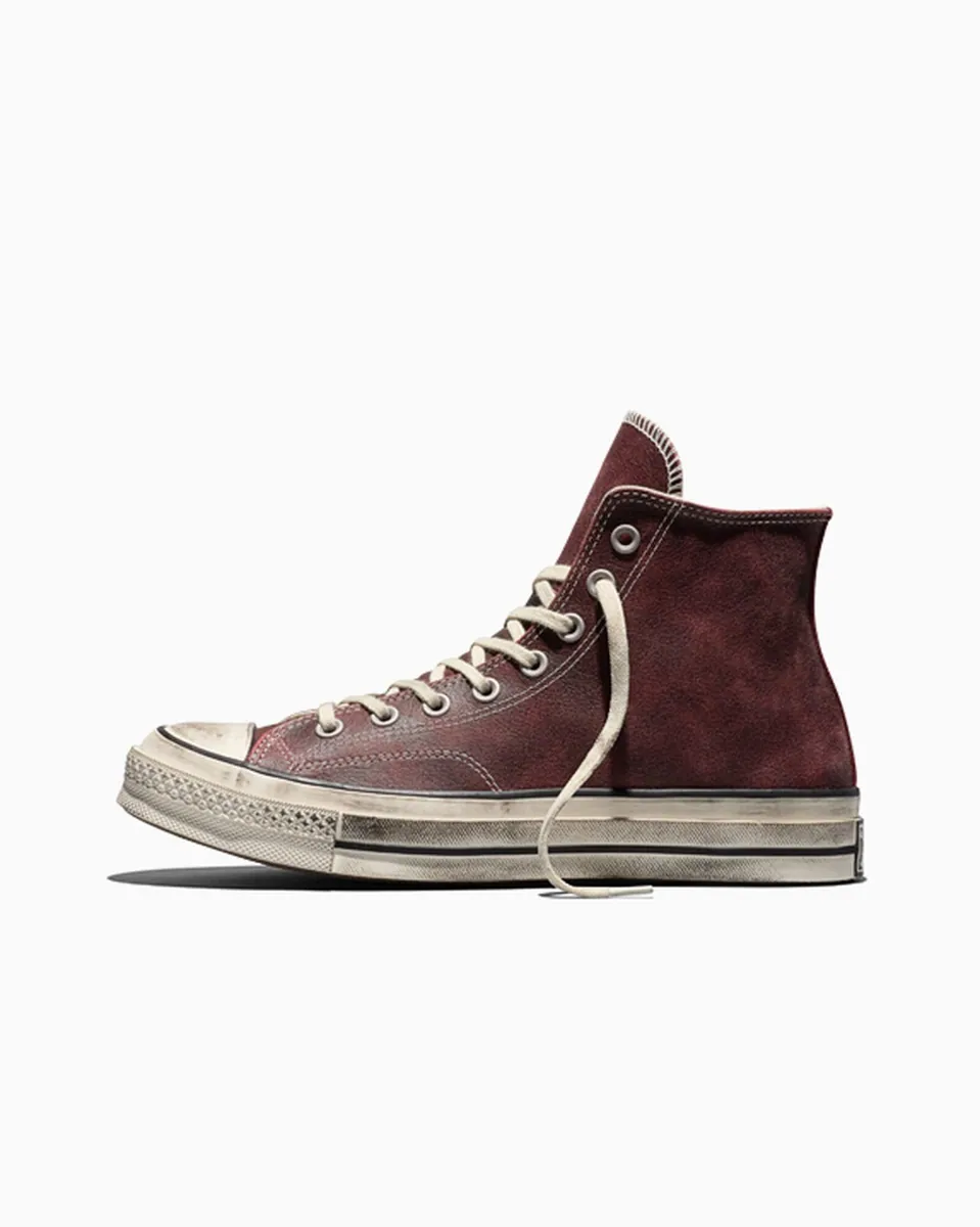 Chuck 70 alta in pelle brunita Converse, bordeaux, foto 2 di 3