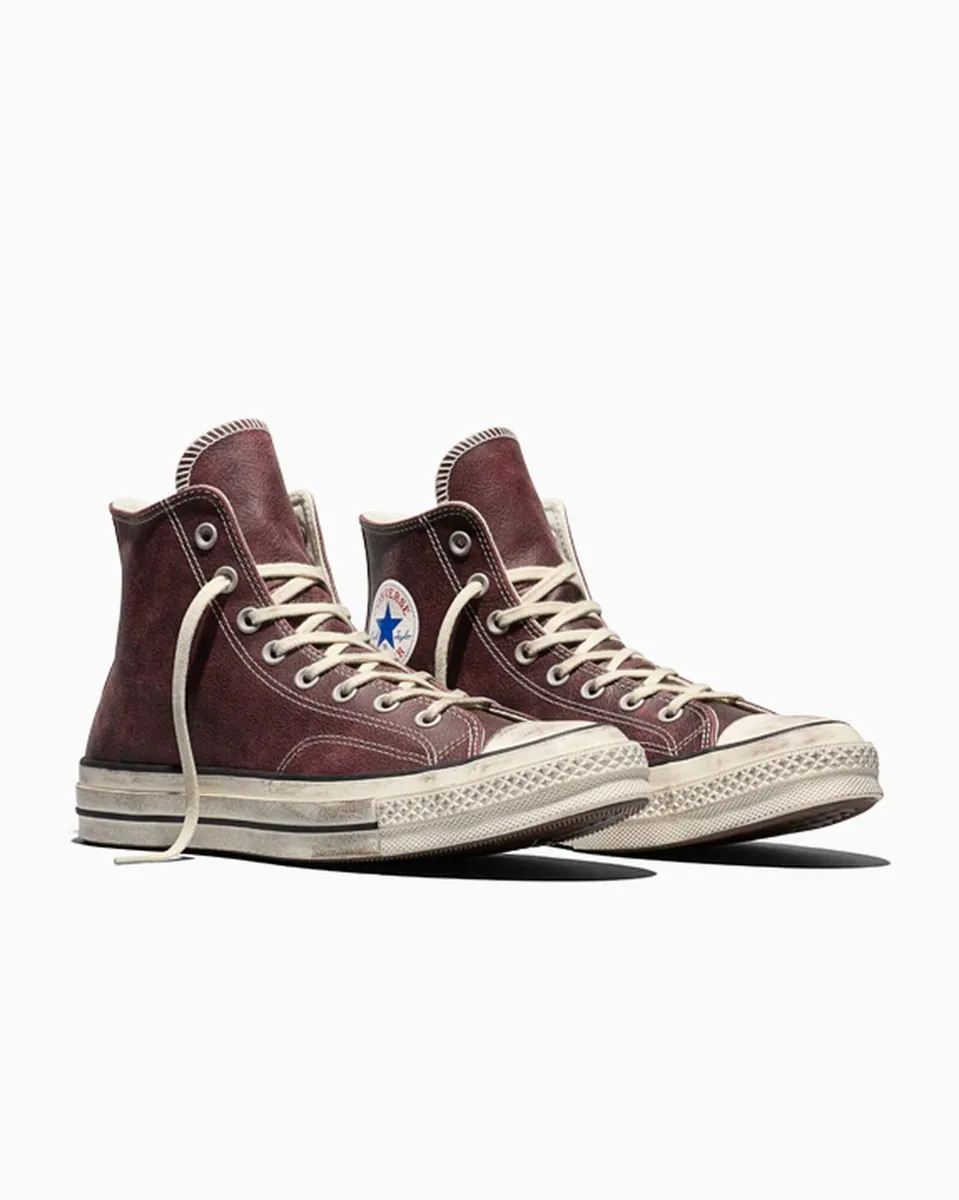 Chuck 70 alta in pelle brunita Converse, bordeaux, foto 3 di 3