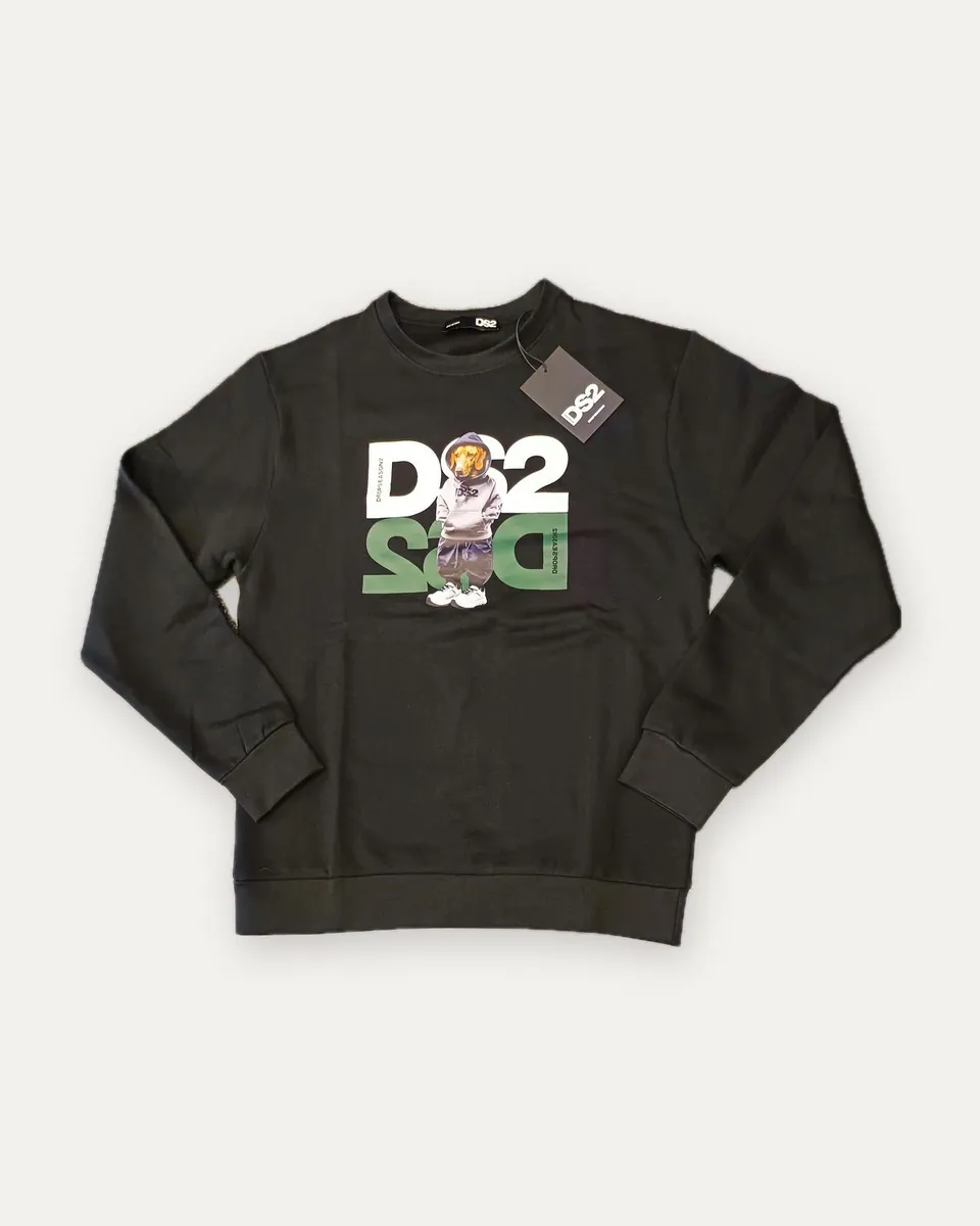 Felpa girocollo con logo e cane DS2, nero