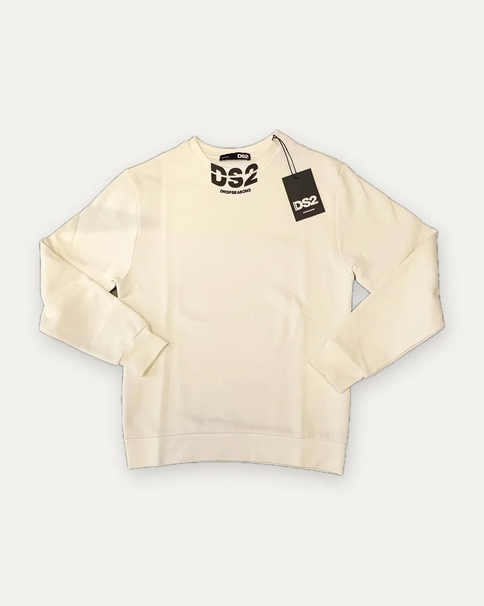Felpa girocollo con logo sotto il collo DS2, bianco