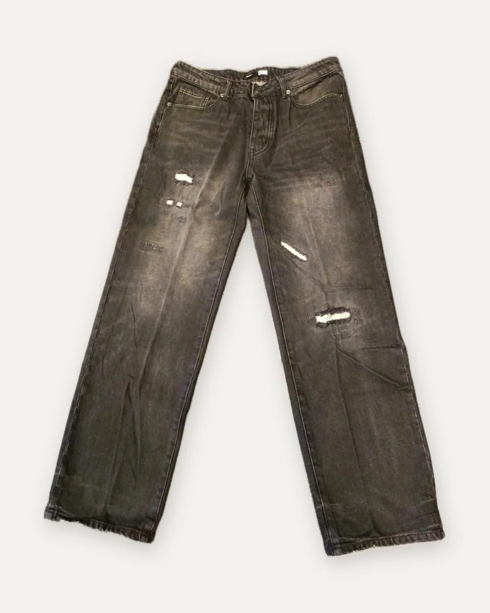 Jeans nero slavato con strappi DS2, nero