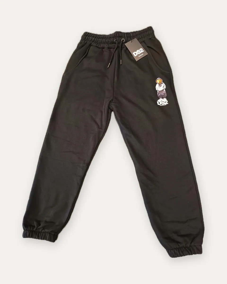 Pantalone in felpa con cane sulla gamba DS2, nero