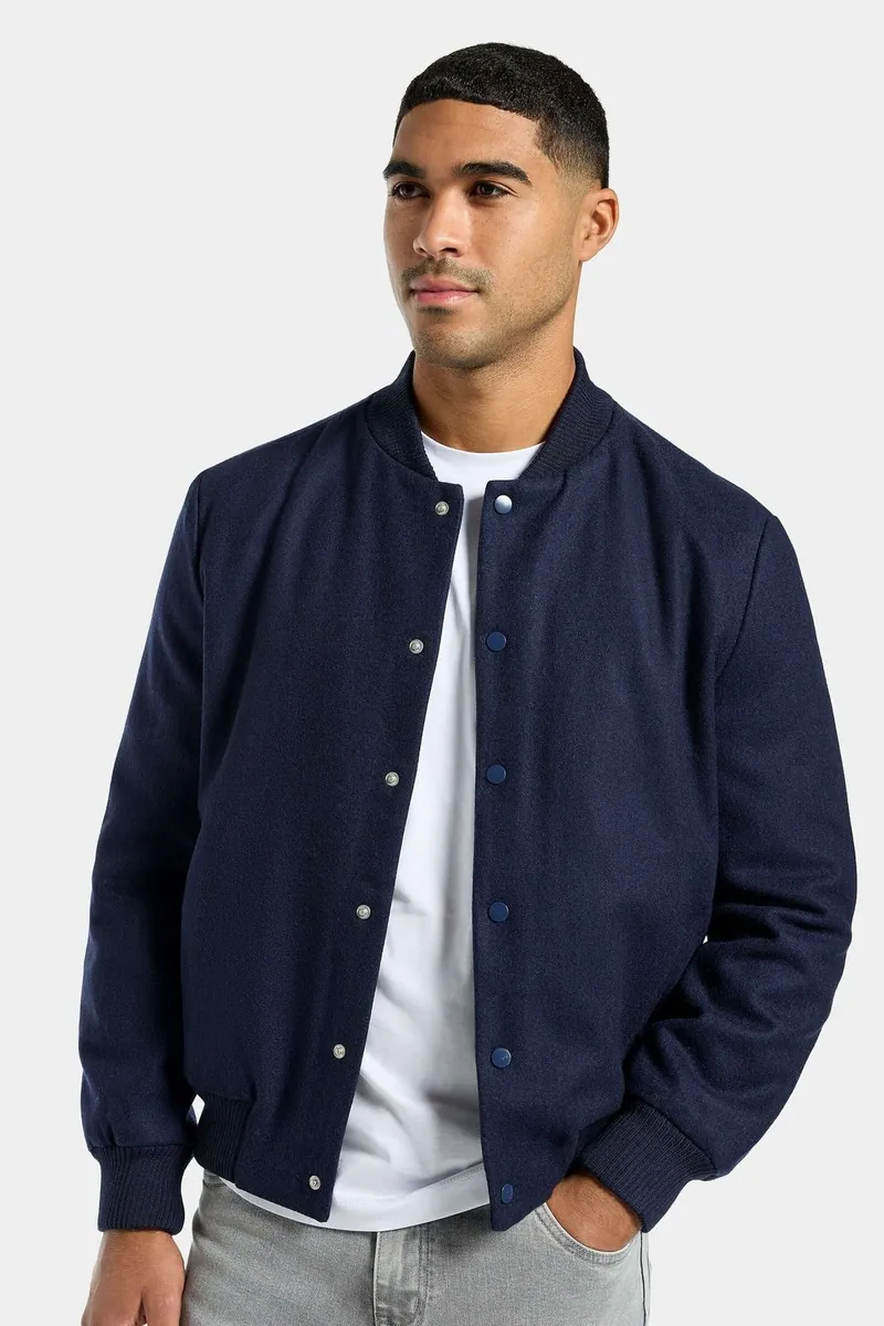Giacca varsity Ciro in lana spazzolata ICON Amsterdam, blu navy, foto 2 di 3