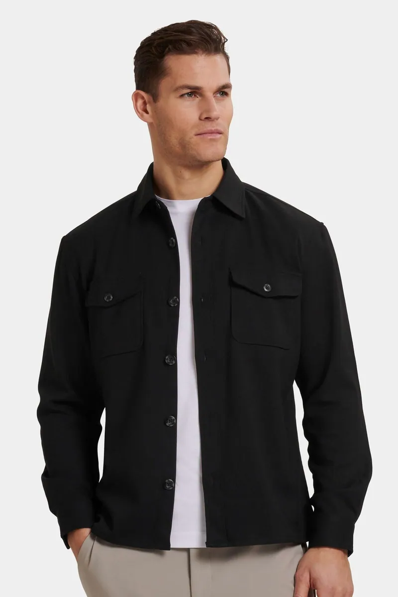 Overshirt Vito in twill elasticizzato ICON Amsterdam, nero, foto 1 di 4