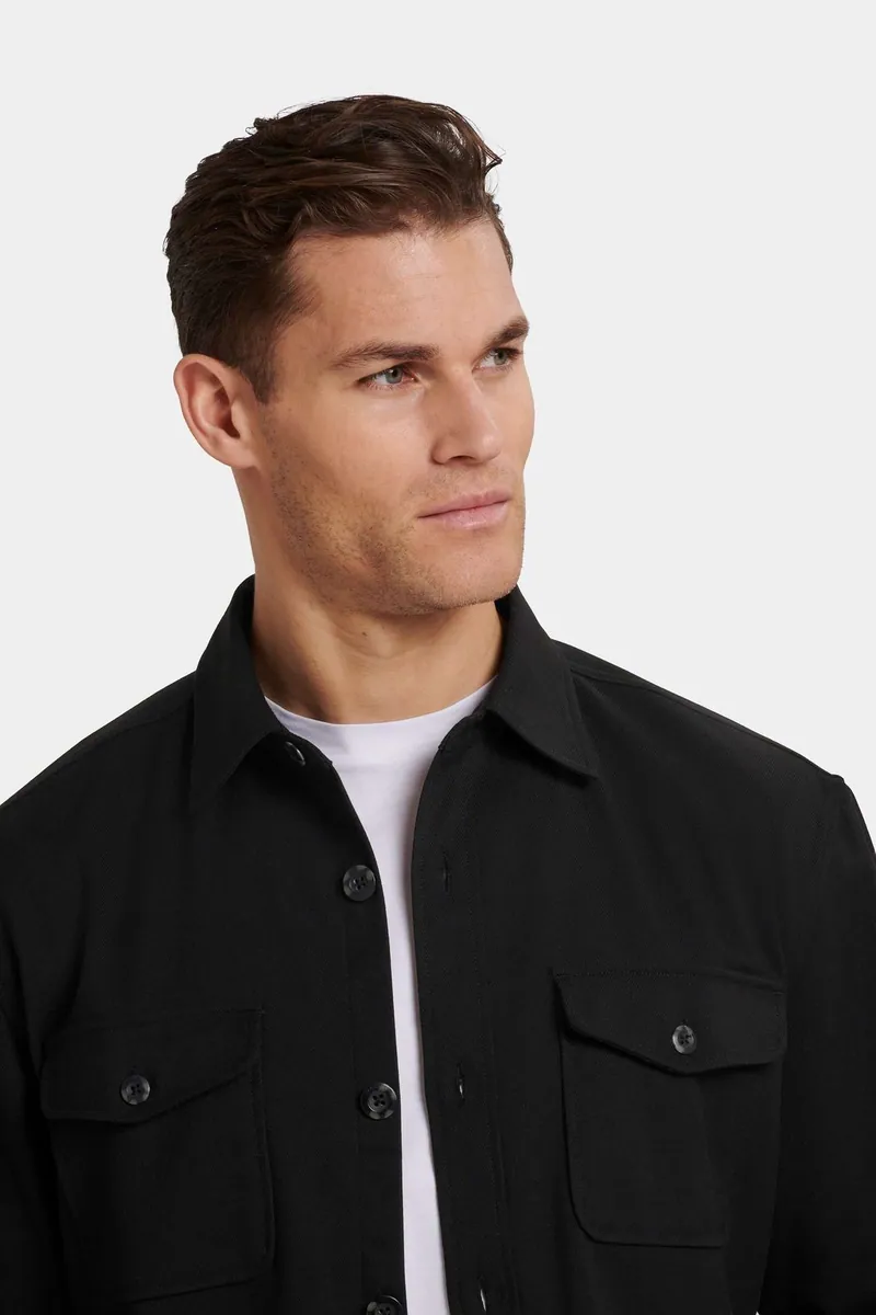 Overshirt Vito in twill elasticizzato ICON Amsterdam, nero, foto 3 di 4