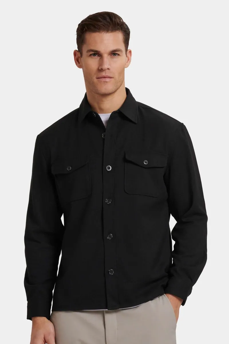 Overshirt Vito in twill elasticizzato ICON Amsterdam, nero, foto 4 di 4