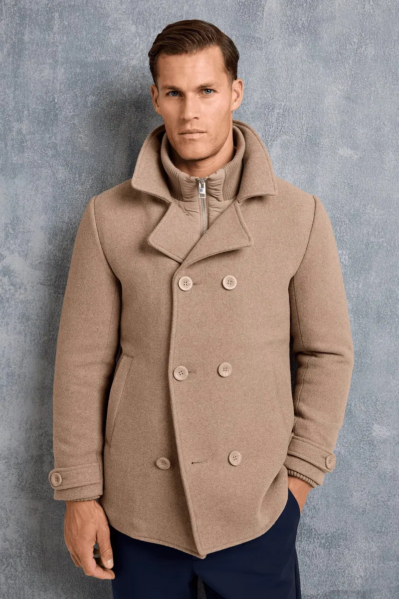 Cappotto doppiopetto Fermo in misto lana ICON Amsterdam, moka, foto 1 di 4