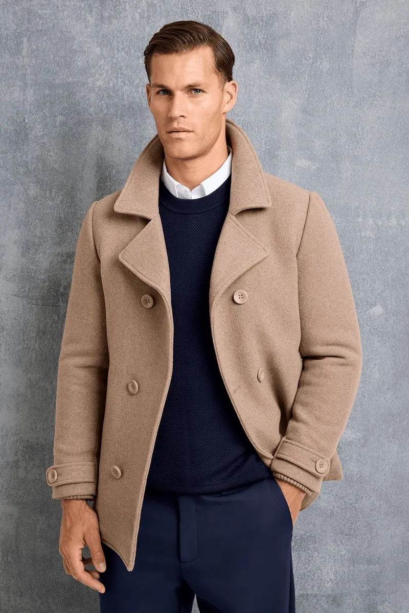 Cappotto doppiopetto Fermo in misto lana ICON Amsterdam, moka, foto 4 di 4