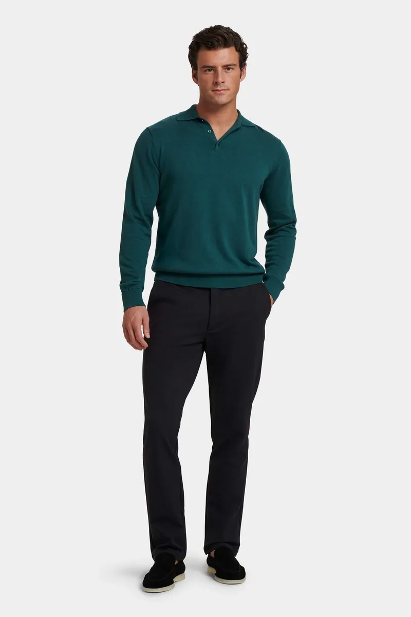 Polo Santoni a maniche lunghe in maglia ICON Amsterdam, verde petrolio, foto 2 di 4