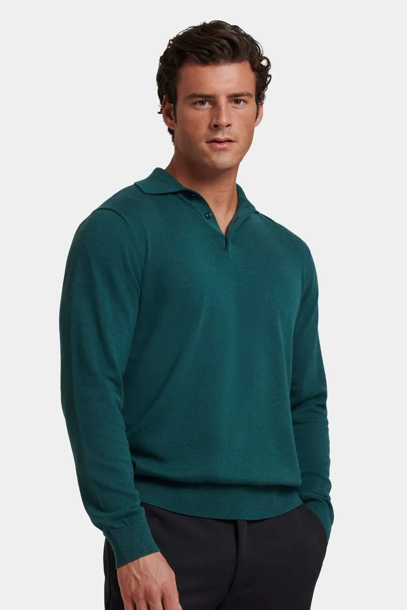 Polo Santoni a maniche lunghe in maglia ICON Amsterdam, verde petrolio, foto 3 di 4