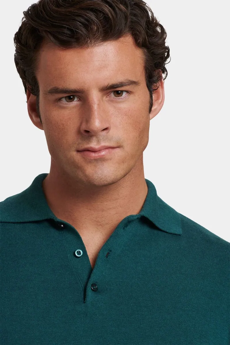 Polo Santoni a maniche lunghe in maglia ICON Amsterdam, verde petrolio, foto 4 di 4