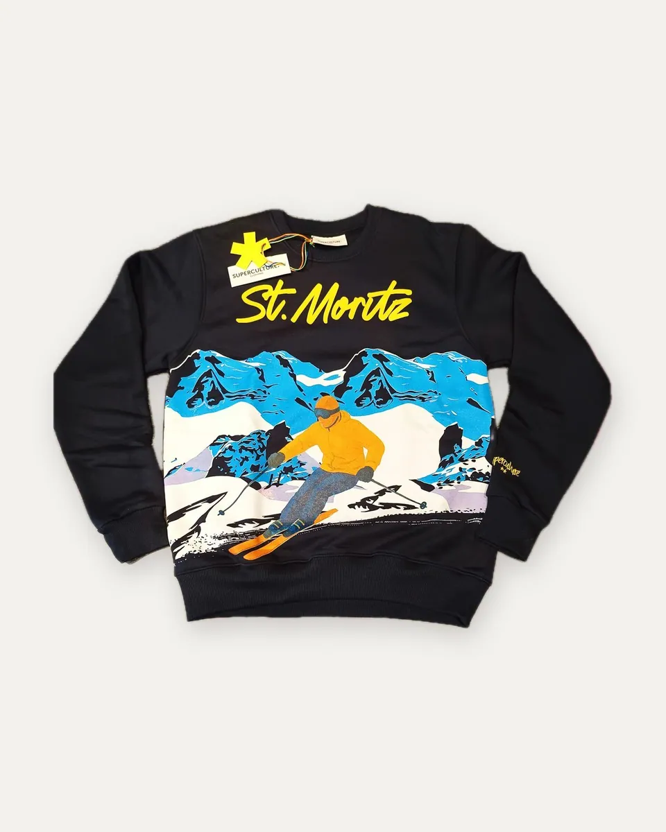 Felpa girocollo St. Moritz con sciatore Superculture, blu notte