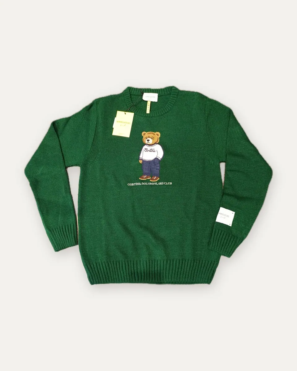 Maglione girocollo Cortina con orsetto Superculture, verde