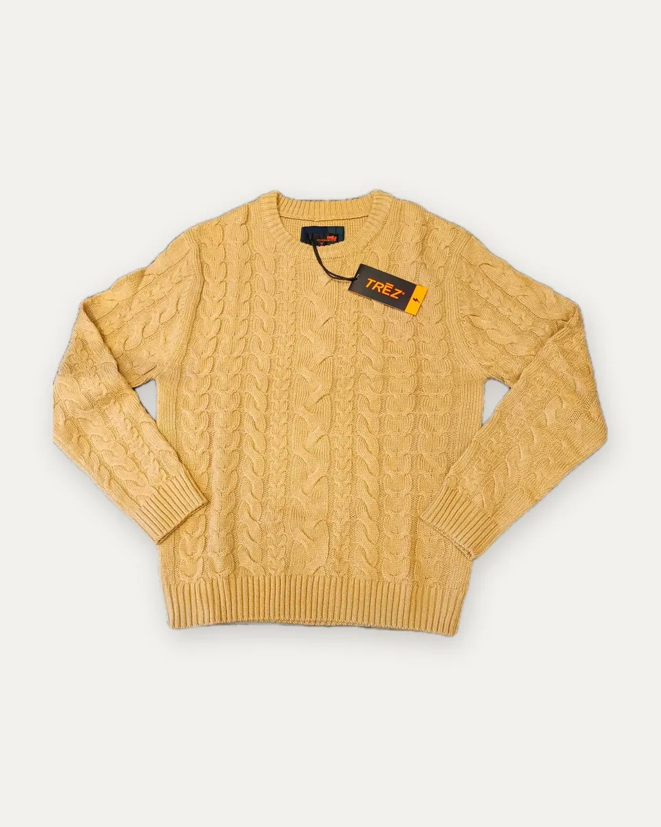 Maglione girocollo a trecce TRĒZ, cammello
