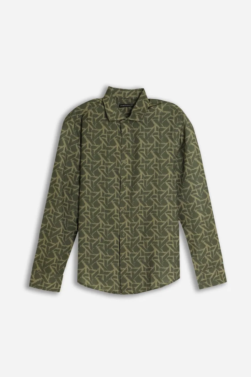 Camicia stretch fantasia Sonny Bono, verde militare, foto 1 di 3