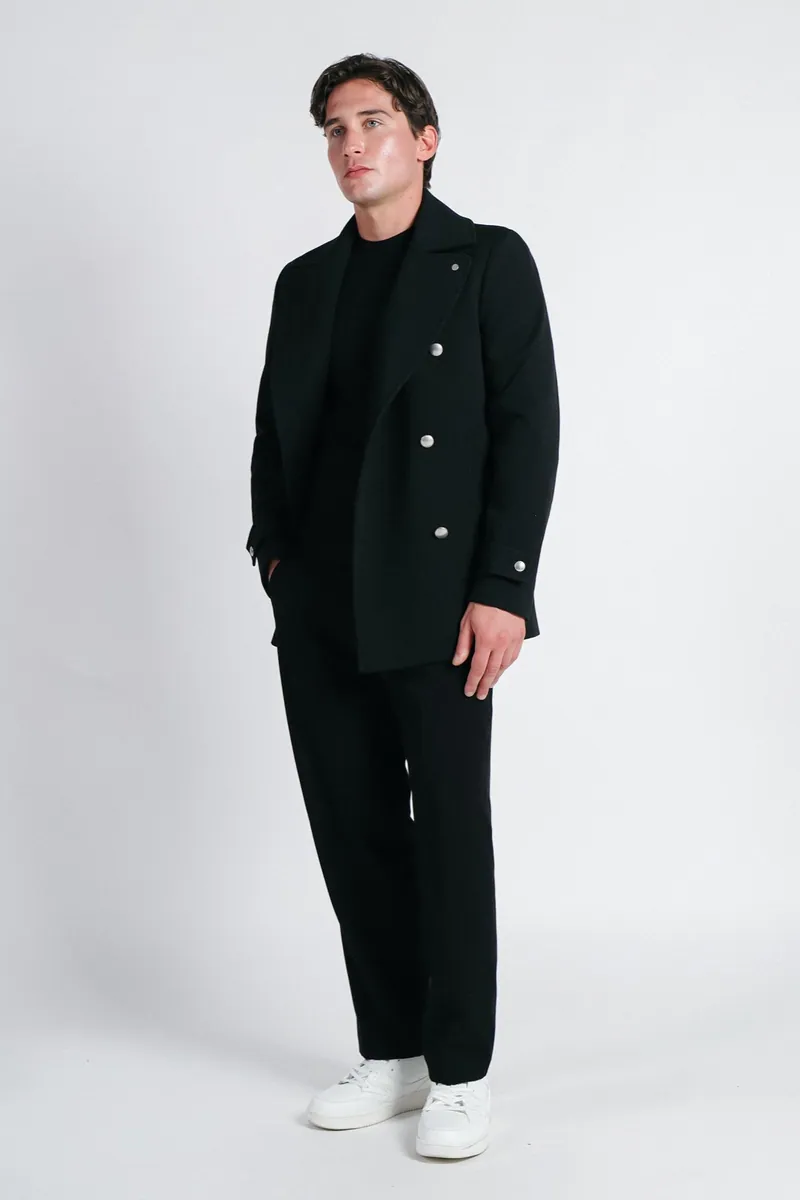 Cappotto doppiopetto nero Sonny Bono, nero, foto 1 di 4