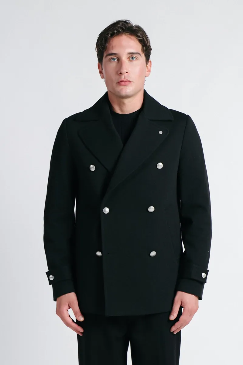 Cappotto doppiopetto nero Sonny Bono, nero, foto 2 di 4