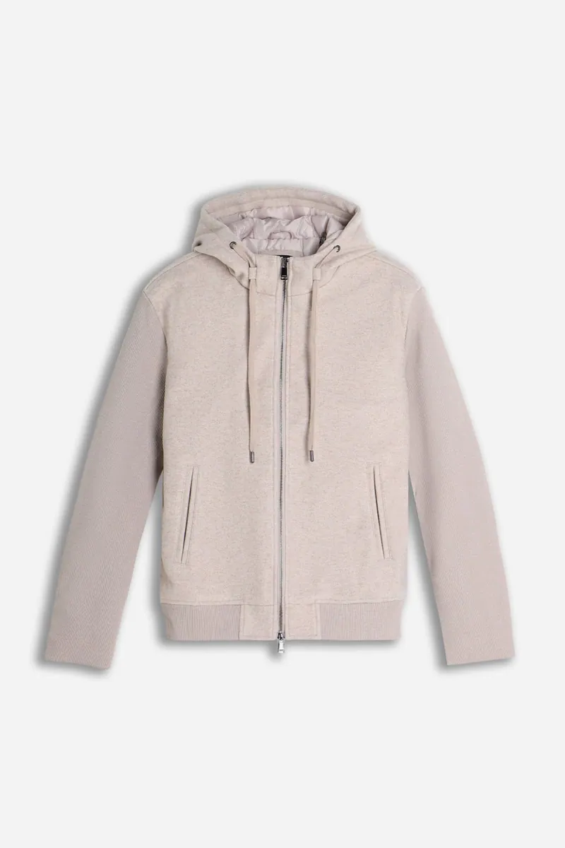Giubbotto in panno con zip, cappuccio e maniche in costina Sonny Bono, beige, foto 1 di 3