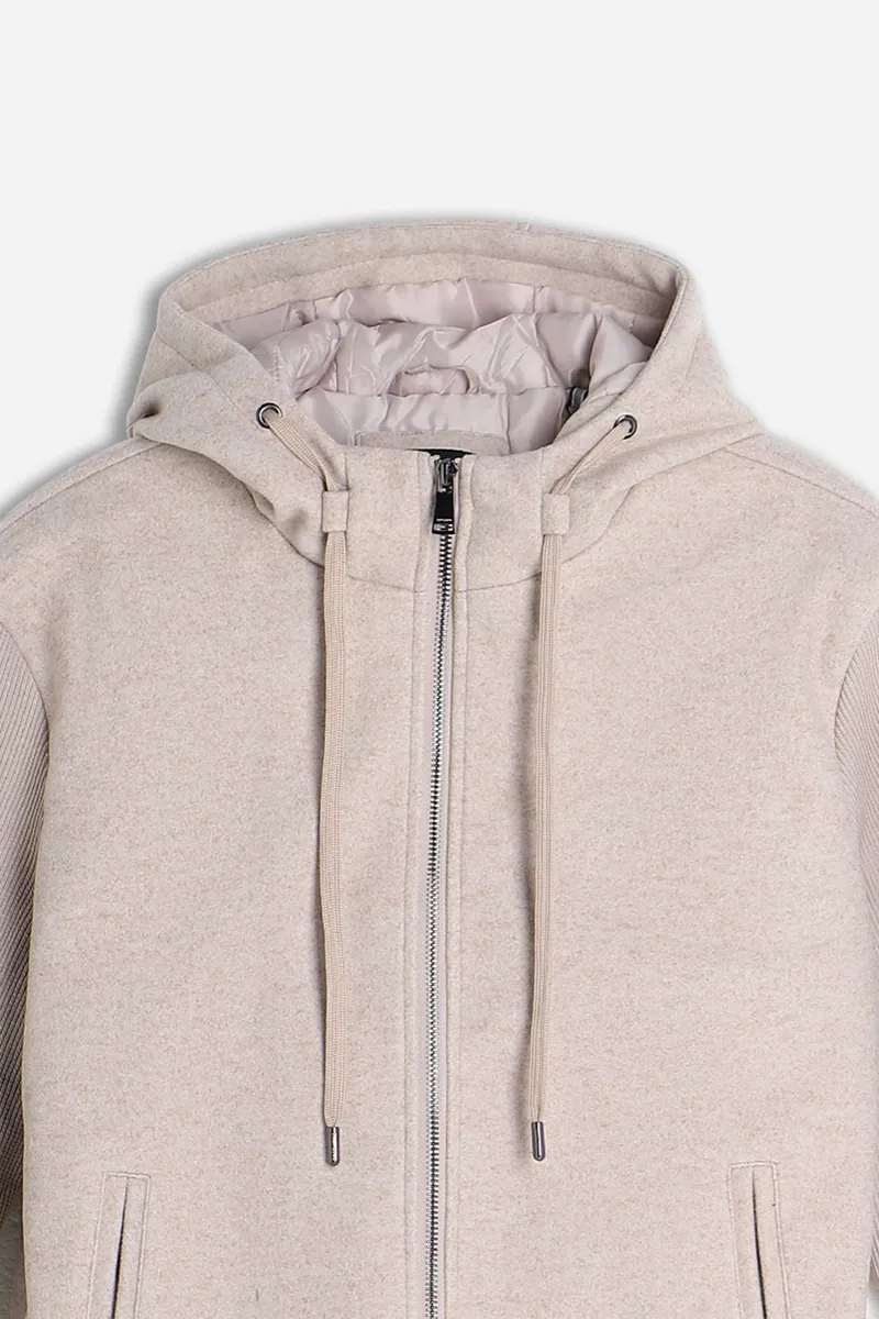 Giubbotto in panno con zip, cappuccio e maniche in costina Sonny Bono, beige, foto 2 di 3