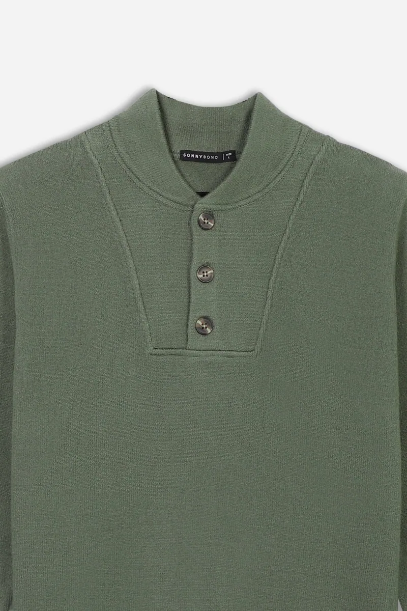 Maglia con collo camionero e bottoni Sonny Bono, salvia, foto 2 di 3